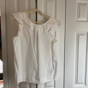 White ruffle neck blouse